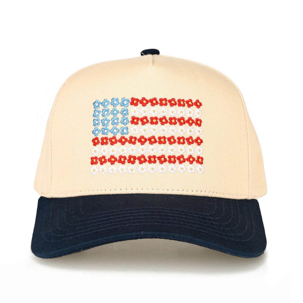 C.C TCM0090 Two Tone Canvas Embroidered Flower Flag Baseball Cap - Snap Back Closure - One Size Fits Most - 100% Cotton view 2
