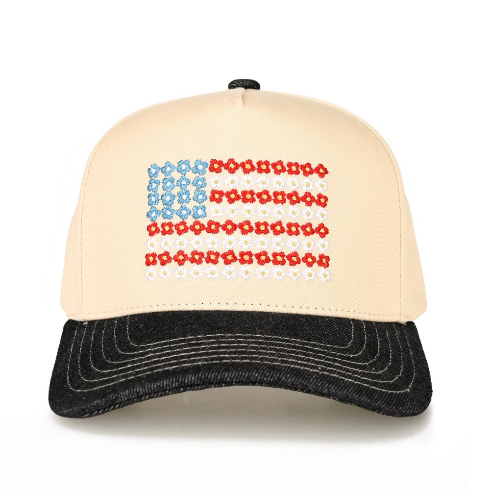 C.C TCM0090 Two Tone Canvas Embroidered Flower Flag Baseball Cap - Snap Back Closure - One Size Fits Most - 100% Cotton view 2