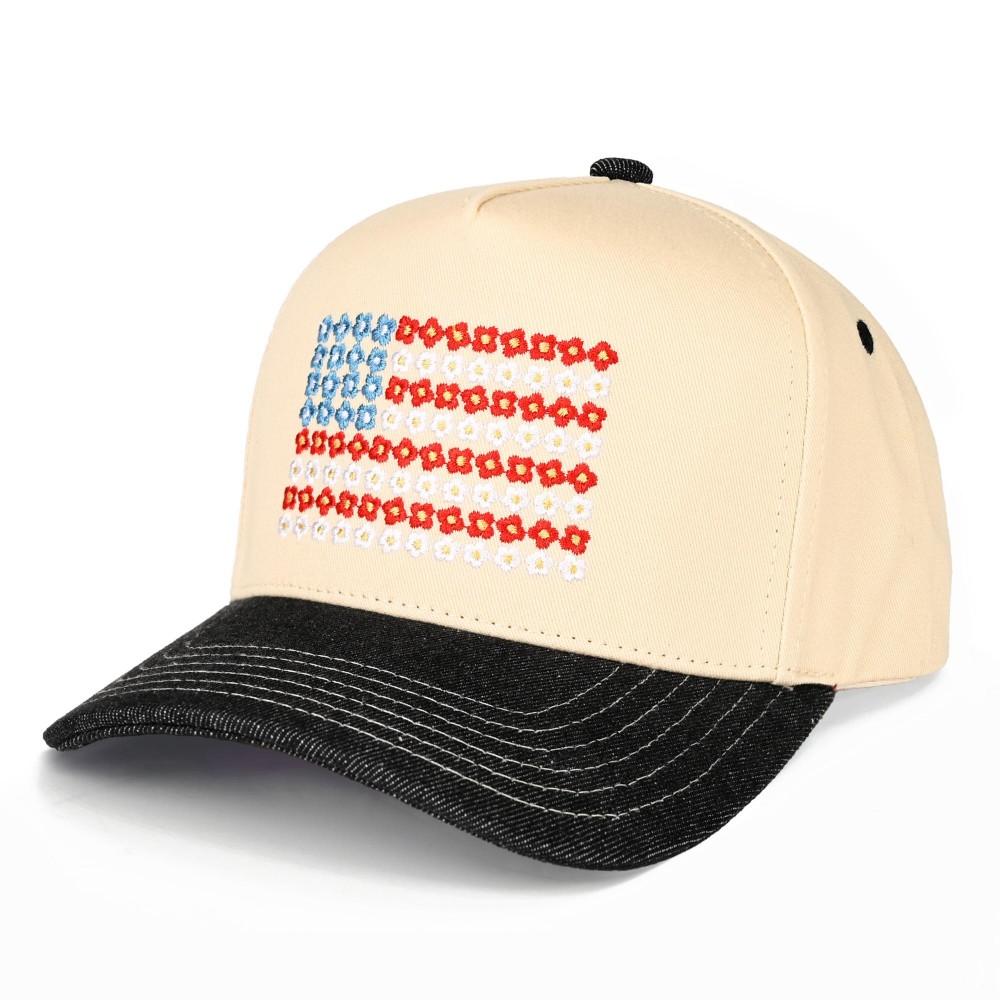 C.C TCM0090 Two Tone Canvas Embroidered Flower Flag Baseball Cap - Snap Back Closure - One Size Fits Most - 100% Cotton view 4