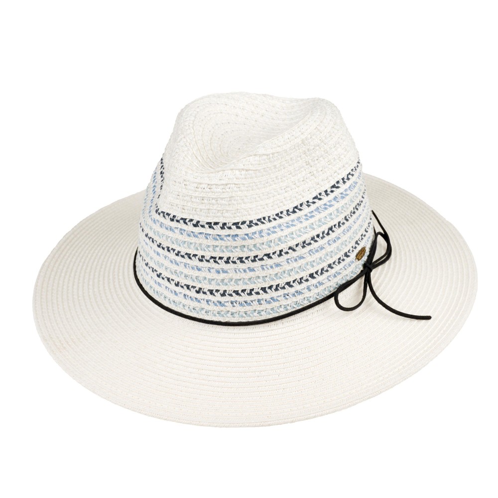 C.C PNH0046 Straw Fedora With Multi Color Stripes & Vegan Leather Band - One Size Fits Most (Internal Drawstring Adjustable) - 80% Paper/ 20% Polyester - Brim Approximately 3" L view 2