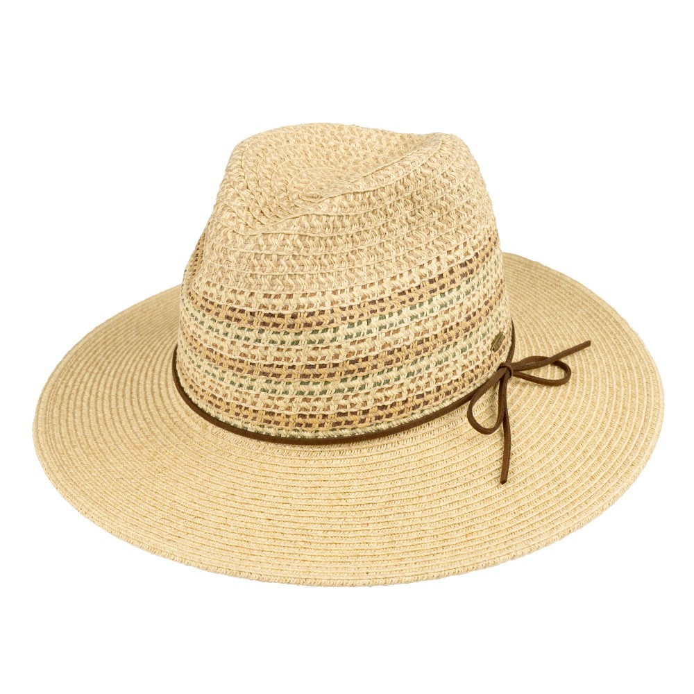C.C PNH0046 Straw Fedora With Multi Color Stripes & Vegan Leather Band - One Size Fits Most (Internal Drawstring Adjustable) - 80% Paper/ 20% Polyester - Brim Approximately 3" L view 2