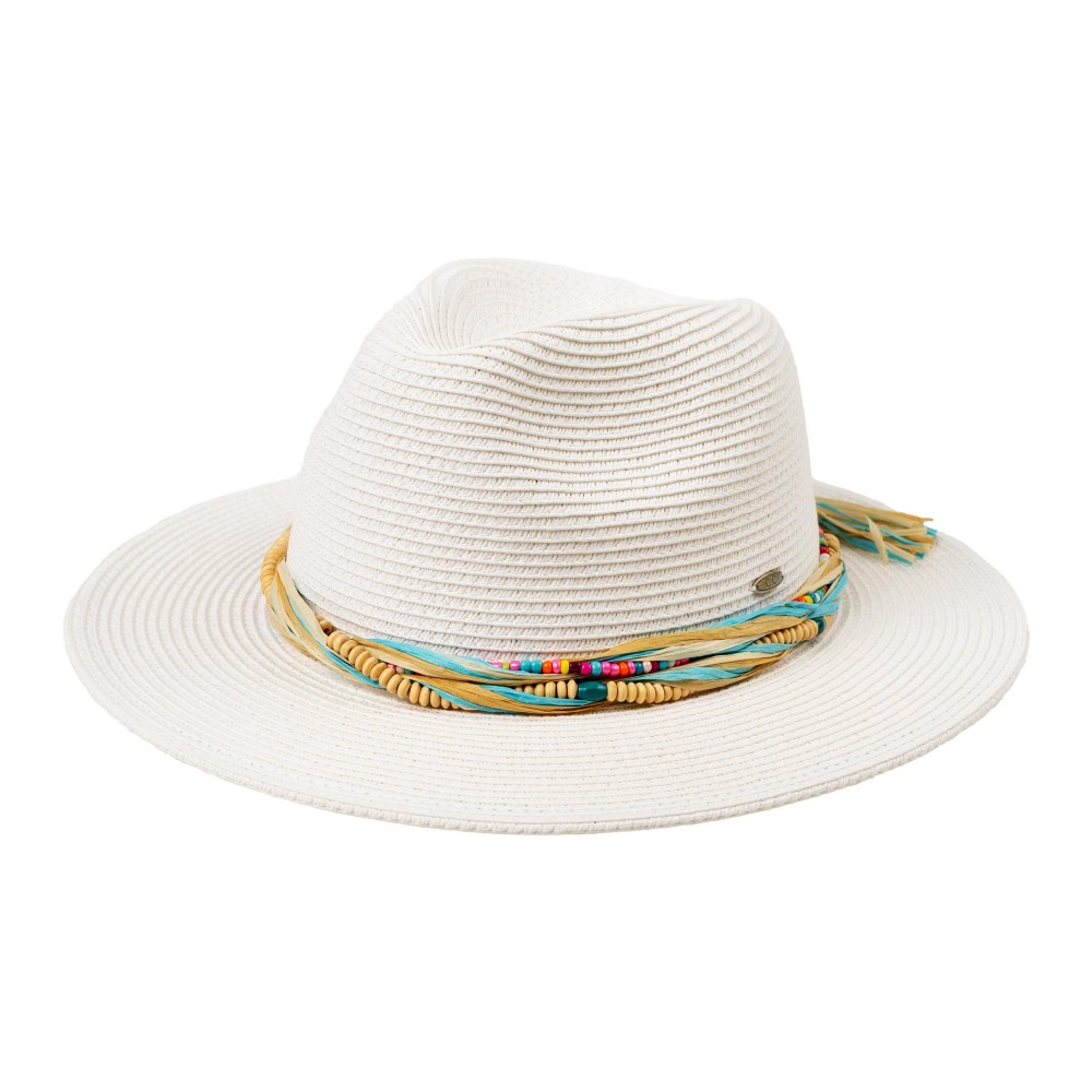 C.C PNH0050 Straw Panama Hat With Raffia & Beaded Band - One Size Fits Most (Internal Drawstring Adjustable) - 80% Paper/ 20% Polyester - Brim Approximately 2.25" L view 2