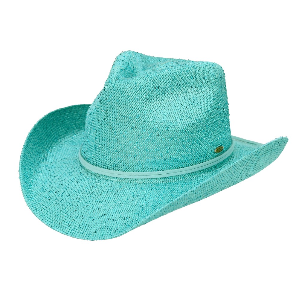 C.C CBC-03 Sequin Cowboy Hat With Suede String Trim Band - One Size Fits Most - Adjustable Drawstring - Brim Approximately 3.25"L - 60% Paper / 40% Polyester view 2