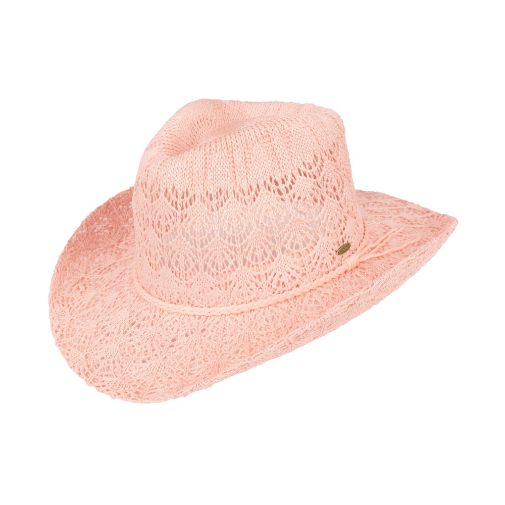 C.C CBC-0136 Cowboy Hat Horseshoe Lace Knitted Cowboy Hat - One Size Fits Most (Internal Drawstring Adjustable) - 45% Viscose 45% Polyester 10% Nylon - Brim Approximately 3.5" L view 2