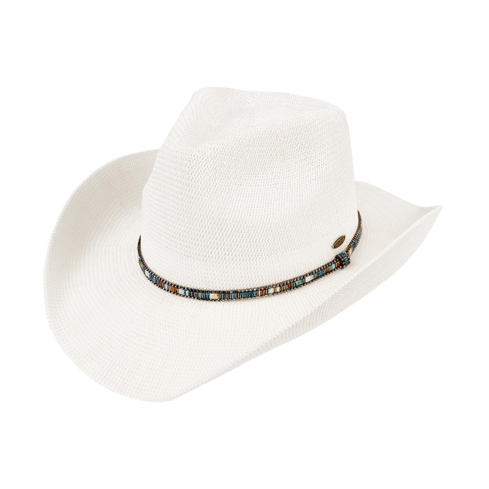 C.C CBC0144 Woven Cowboy Hat With Beaded Band - One Size Fits Most - Adjustable Drawstring - Brim Approximately 3" L - 60% Paper / 40% Polyester view 2