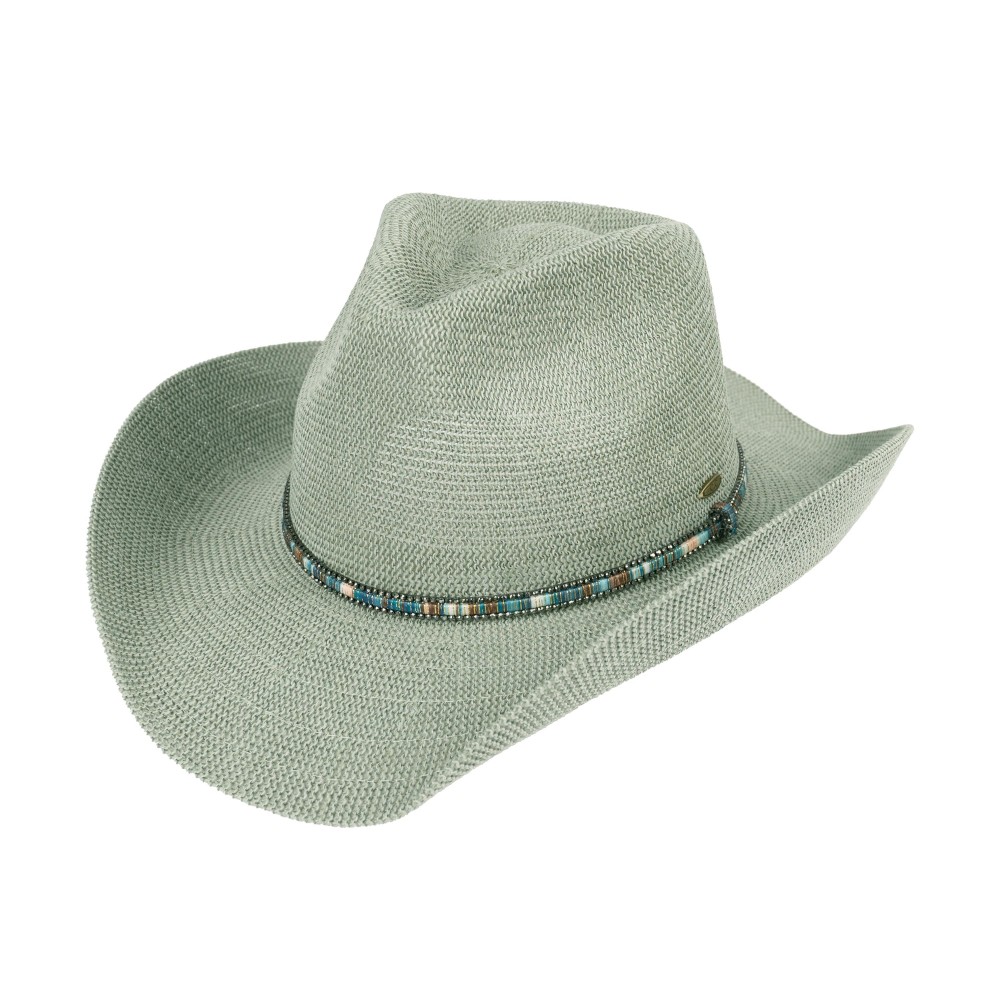 C.C CBC0144 Woven Cowboy Hat With Beaded Band - One Size Fits Most - Adjustable Drawstring - Brim Approximately 3" L - 60% Paper / 40% Polyester view 2