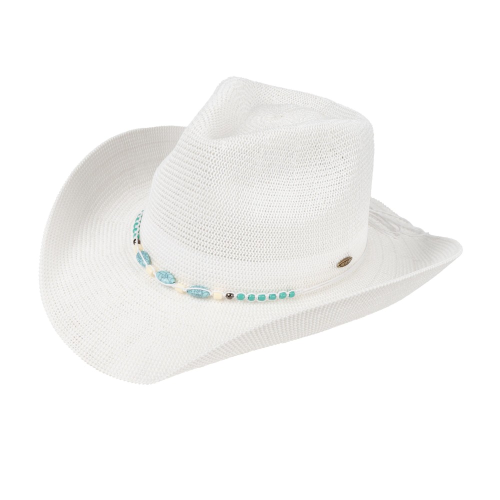 C.C CBC0145 Woven Cowboy Hat With Turquoise Beaded Band - One Size Fits Most - Adjustable Drawstring - Brim Approximately 3" L - 60% Paper / 40% Polyester view 2