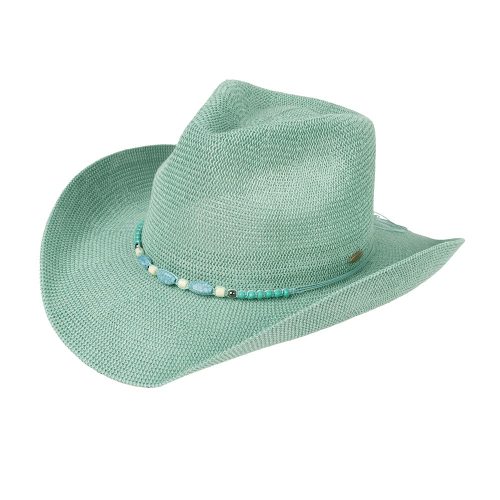 C.C CBC0145 Woven Cowboy Hat With Turquoise Beaded Band - One Size Fits Most - Adjustable Drawstring - Brim Approximately 3" L - 60% Paper / 40% Polyester view 2