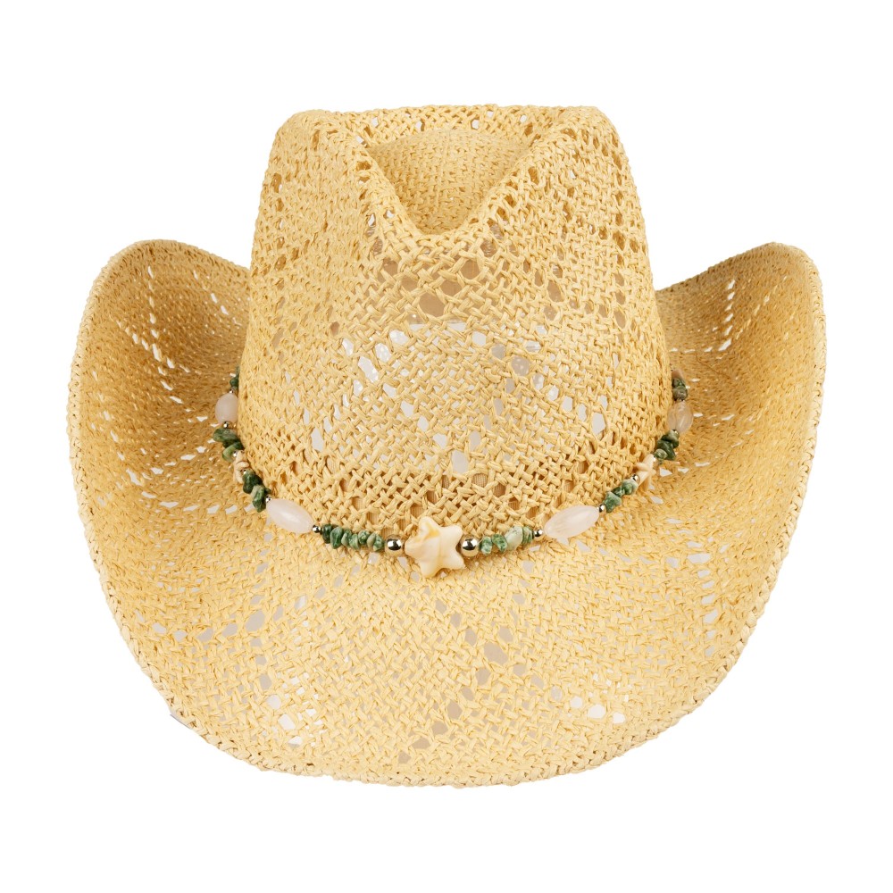 C.C CBC0146 Woven Cowboy Hat With Stone & Star Beaded Band - One Size Fits Most - Adjustable Drawstring - Brim Approximately 3" L - 100% Paper view 4
