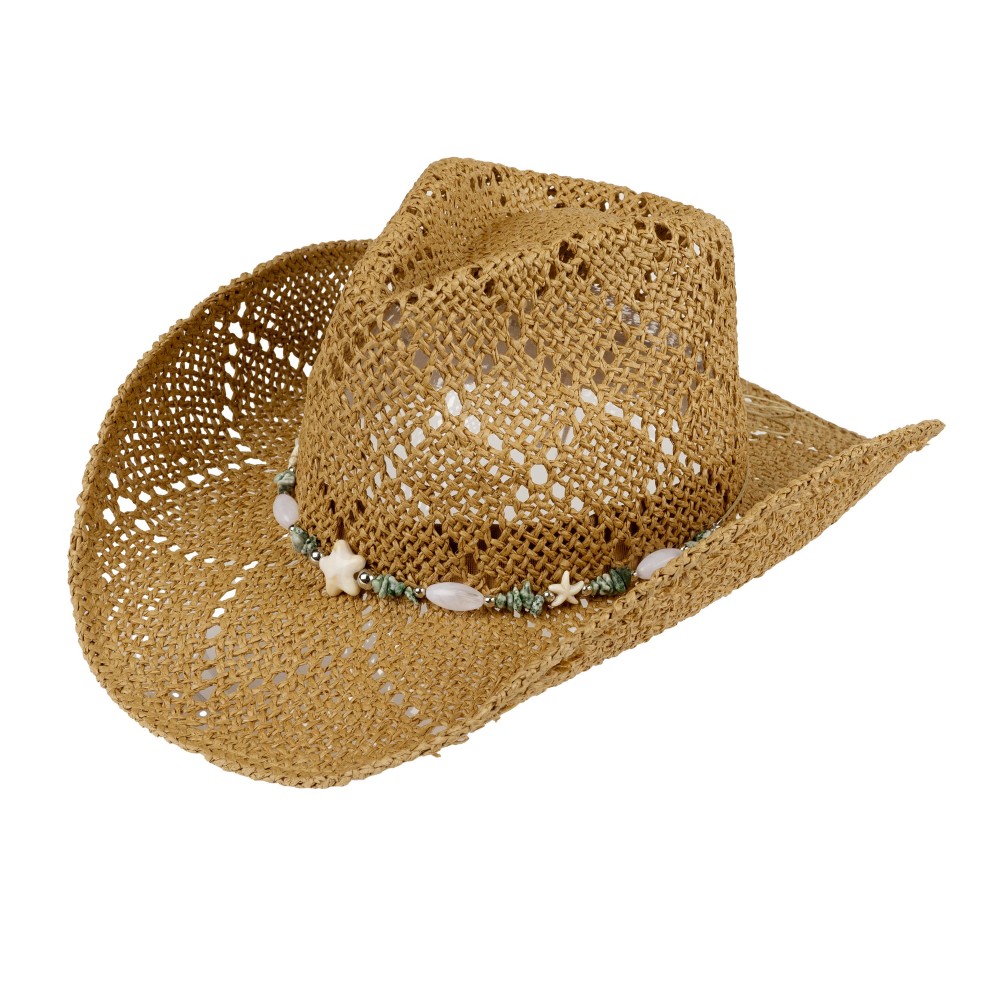 C.C CBC0146 Woven Cowboy Hat With Stone & Star Beaded Band - One Size Fits Most - Adjustable Drawstring - Brim Approximately 3" L - 100% Paper view 2