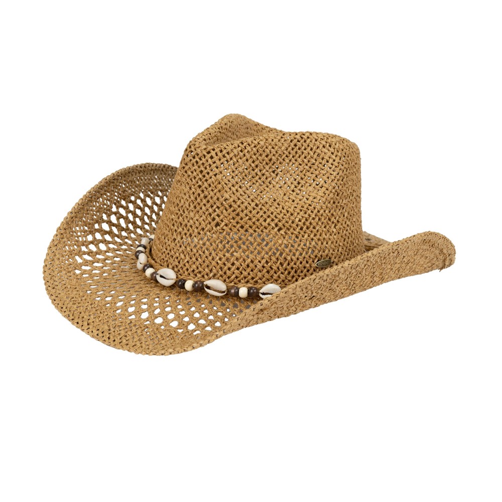 C.C CBC0147 Woven Cowboy Hat With Shell & Wood Beaded Band - One Size Fits Most - Adjustable Drawstring - Brim Approximately3" L - 100% Paper view 2