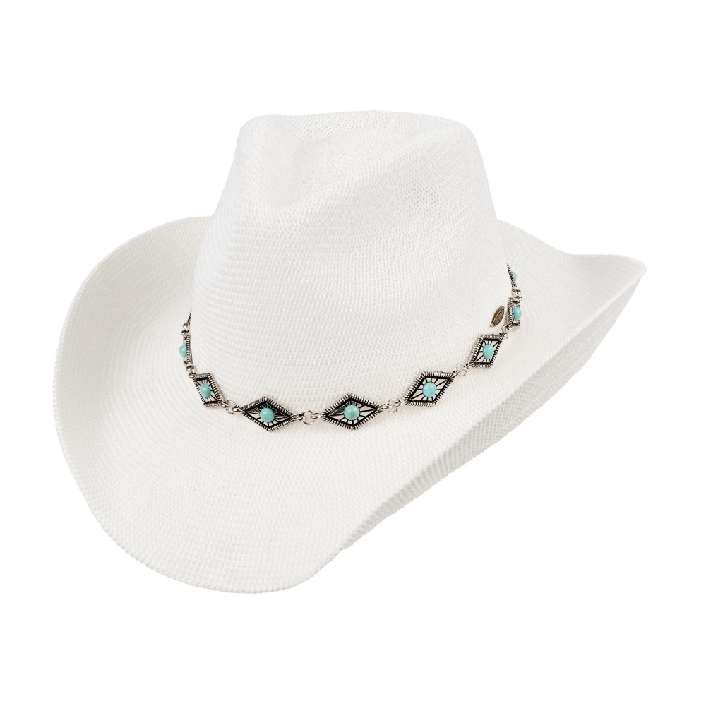 C.C CBC0148 Cowboy Hat With Silver Diamond & Turquoise Band - One Size Fits Most (Internal Drawstring Adjustable) - 60% Paper/ 40% Polyester - Brim Approximately 3" L view 2