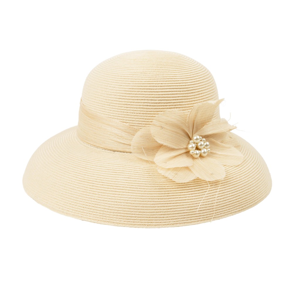 C.C STC0018 Woven Straw Sun Hat With Down Turned Brim & Flower Detail - One Size Fits Most - Adjustable Drawstring - Brim Approximately 4" L - 100% Polyester view 2