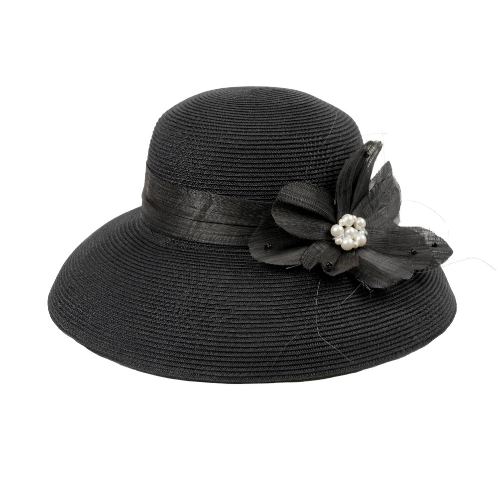 C.C STC0018 Woven Straw Sun Hat With Down Turned Brim & Flower Detail - One Size Fits Most - Adjustable Drawstring - Brim Approximately 4" L - 100% Polyester view 2