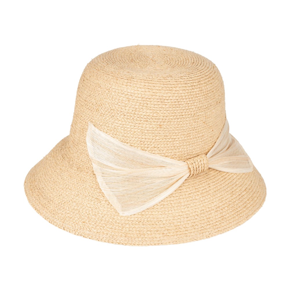 C.C STC0019 Woven Straw Bucket Hat With Bow Detail - One Size Fits Most - Adjustable Drawstring - Brim Approximately 3.5 "L - 100% Raffia view 2