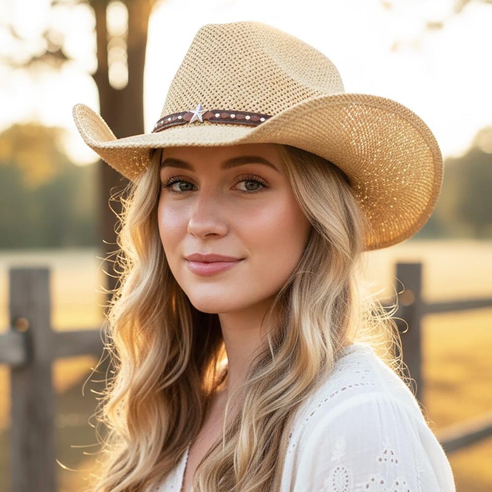 Straw Cowboy Hat With Silver Studs & Stars - One Size - 100% Paper view 2