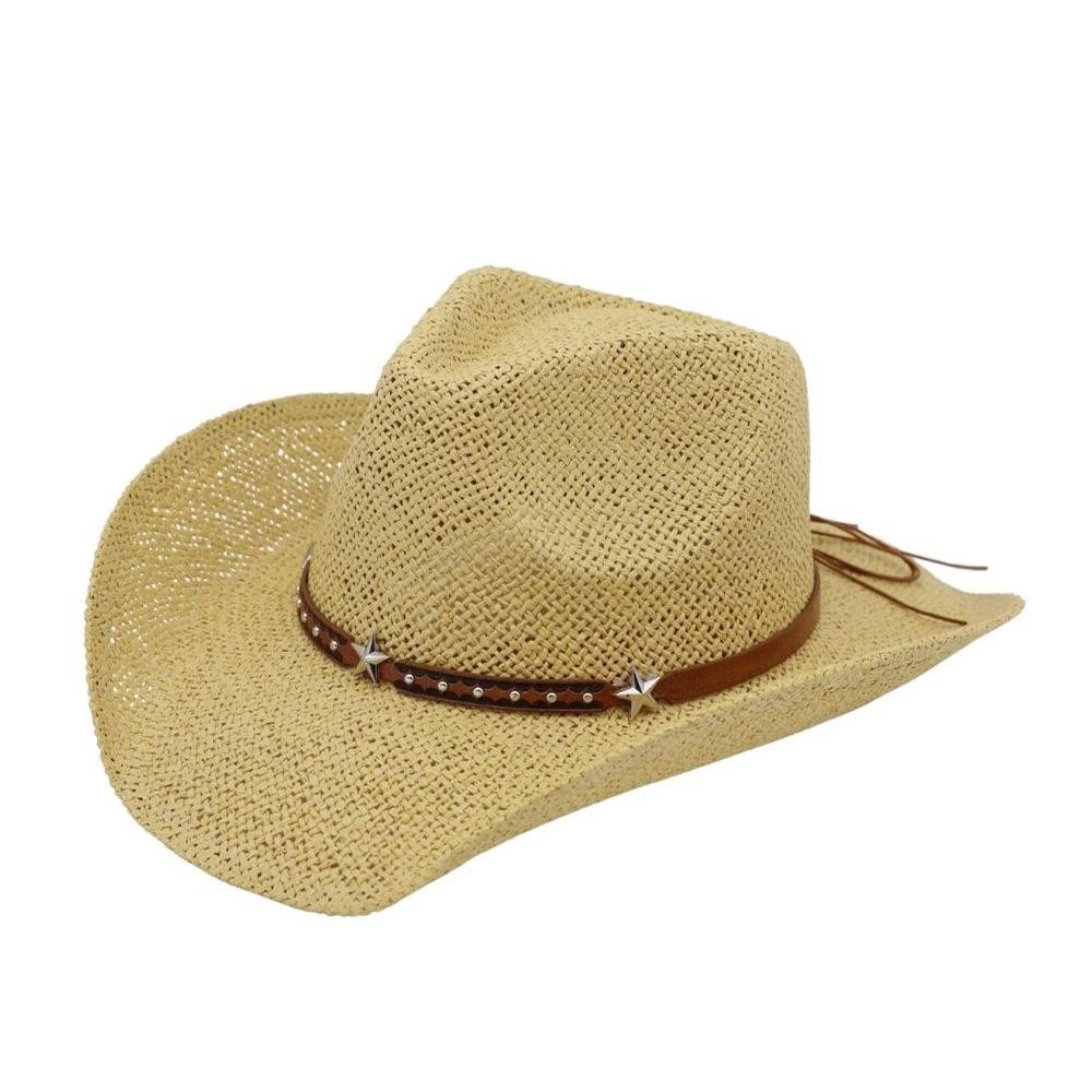 Straw Cowboy Hat With Silver Studs & Stars - One Size - 100% Paper view 4