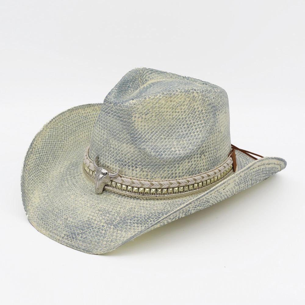 Homemade Vintage Cowboy Hat With Silver Bull Head & Multi Band - One Size - 100% Paper view 6
