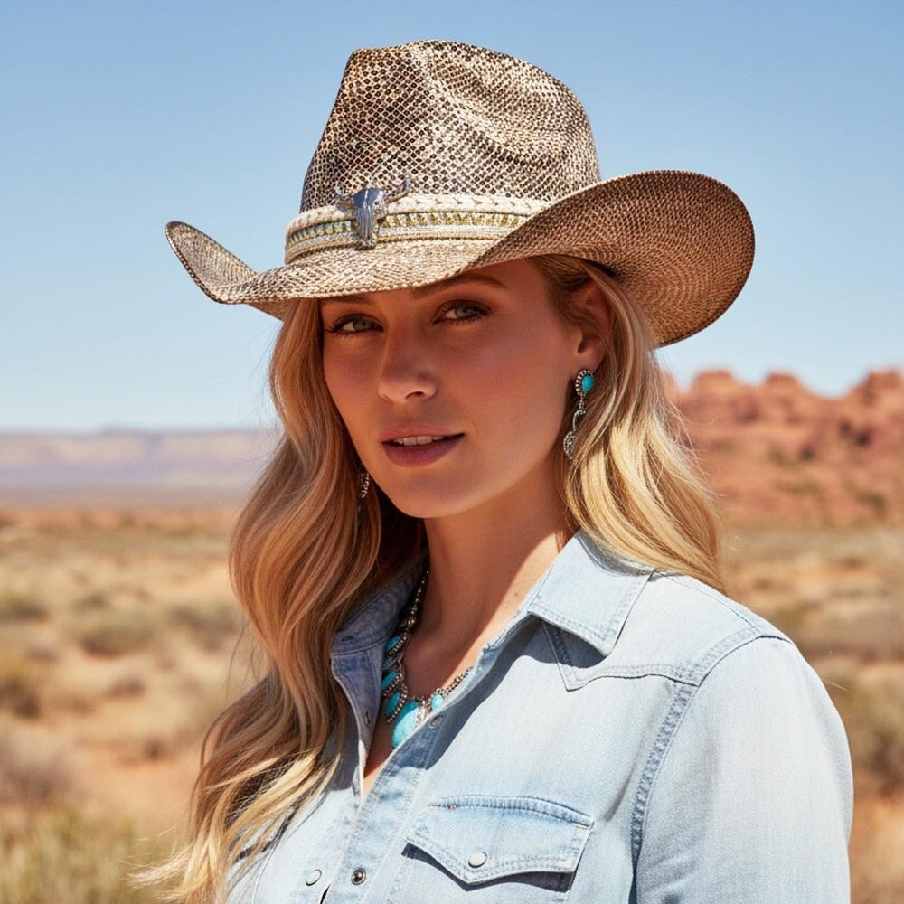 Homemade Vintage Cowboy Hat With Silver Bull Head & Multi Band - One Size - 100% Paper view 2