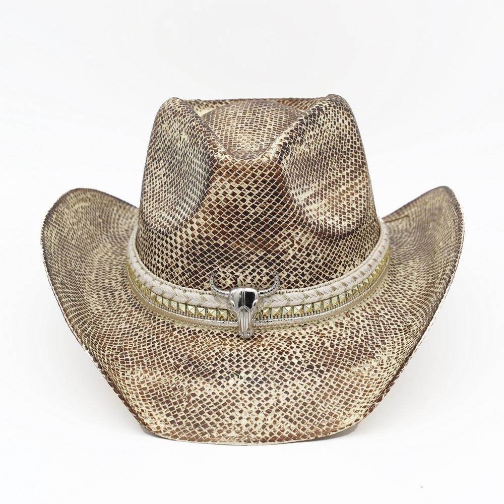 Homemade Vintage Cowboy Hat With Silver Bull Head & Multi Band - One Size - 100% Paper view 6