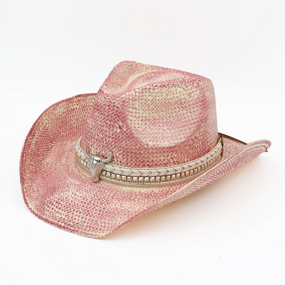 Homemade Vintage Cowboy Hat With Silver Bull Head & Multi Band - One Size - 100% Paper view 4