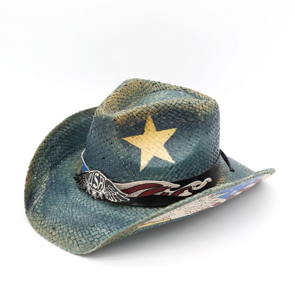 Distressed Cowboy Hat With USA & American Flag Detail - One Size - 100% Paper view 4
