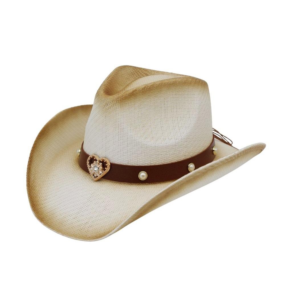 Aged, Two-Tone Cowboy Hat With Golden Star & Faux Pearl Studs - One Size - 100% Paper view 4