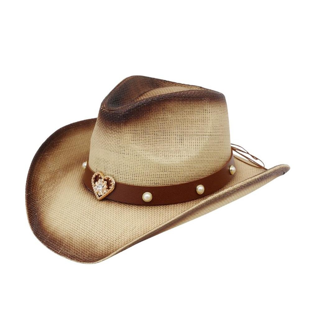 Aged, Two-Tone Cowboy Hat With Golden Star & Faux Pearl Studs - One Size - 100% Paper view 4