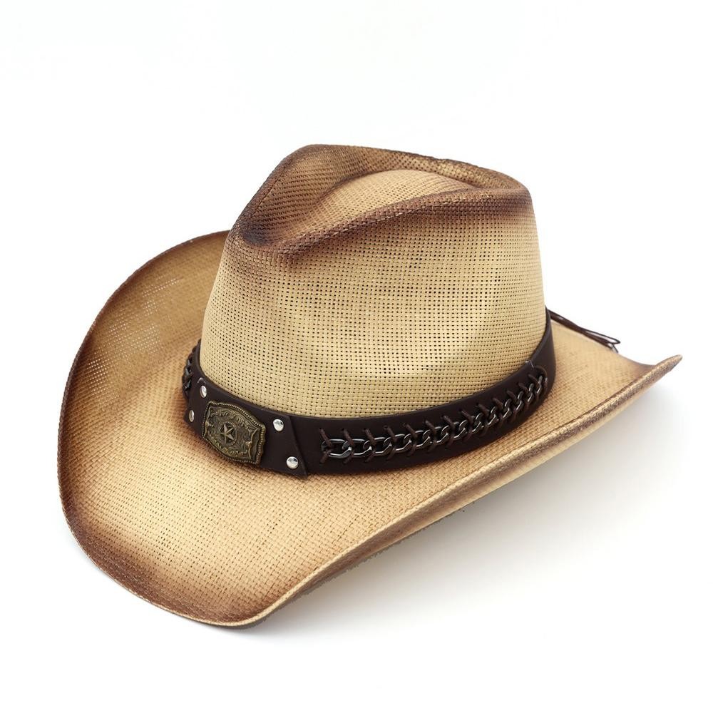 Rustic Cowboy Hat With Chain & Concho Detail & Vegan Leather Band - One Size - 100% Paper view 4