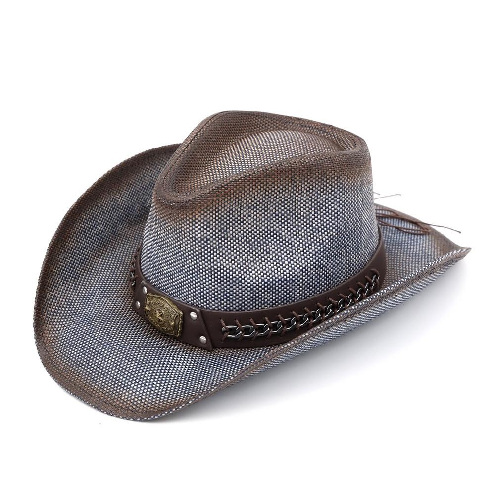 Rustic Cowboy Hat With Chain & Concho Detail & Vegan Leather Band - One Size - 100% Paper view 4