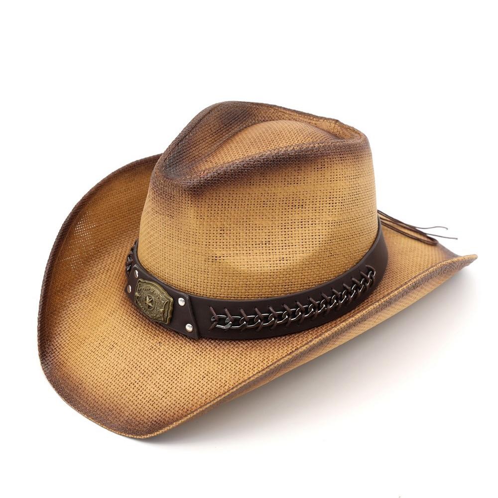 Rustic Cowboy Hat With Chain & Concho Detail & Vegan Leather Band - One Size - 100% Paper view 4