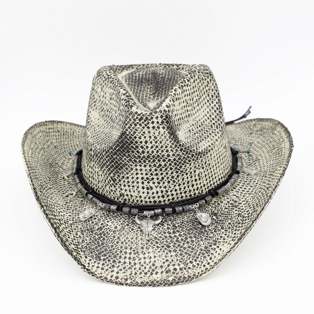 Painted Cowboy Hat With Western Bull Head, Hat, Boot, & Cactus Charms - One Size - 100% Paper view 6