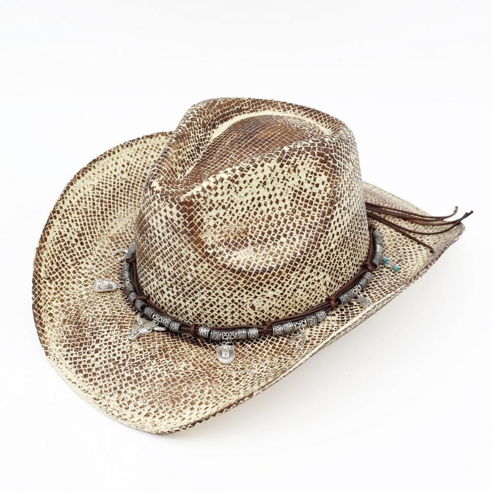 Painted Cowboy Hat With Western Bull Head, Hat, Boot, & Cactus Charms - One Size - 100% Paper view 4