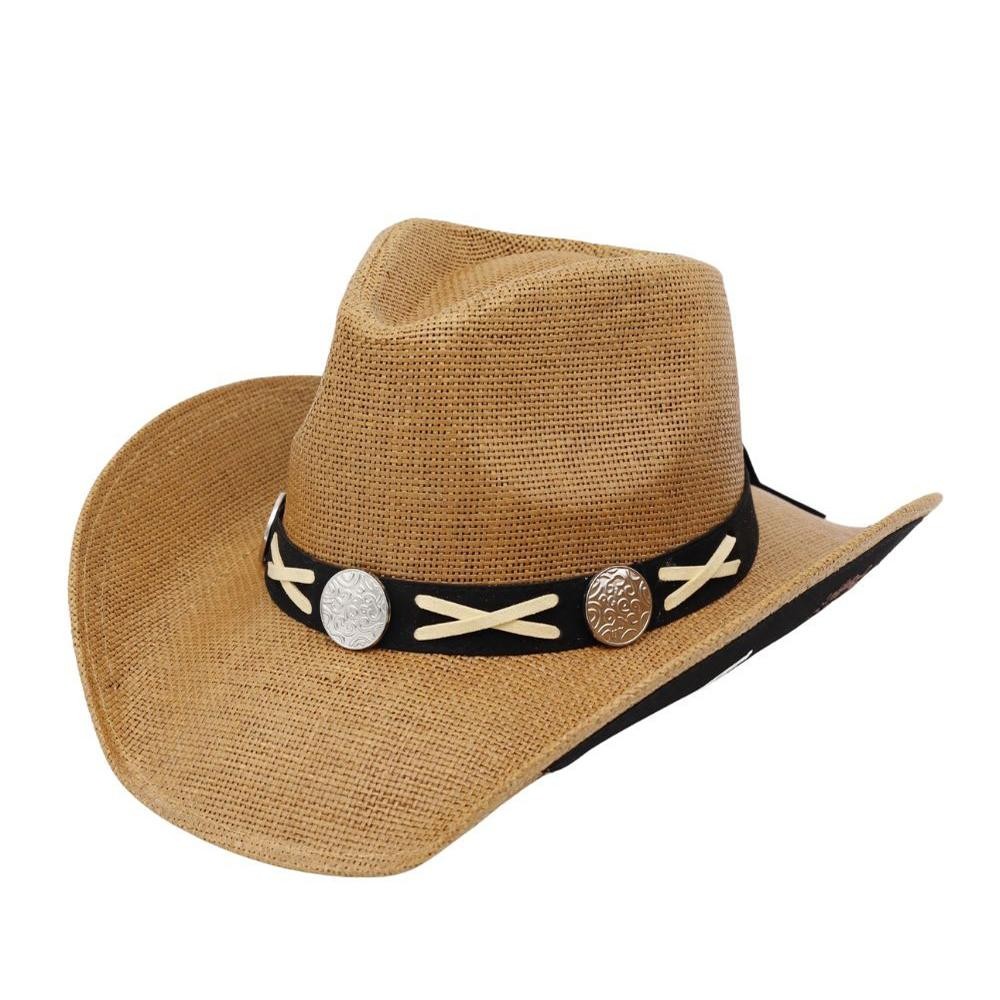 Straw Cowboy Hat With Suede Under-Brim & Embroidered Detail With X-Lace & Concho Brim - One Size Fits Most - 100% Paper view 4