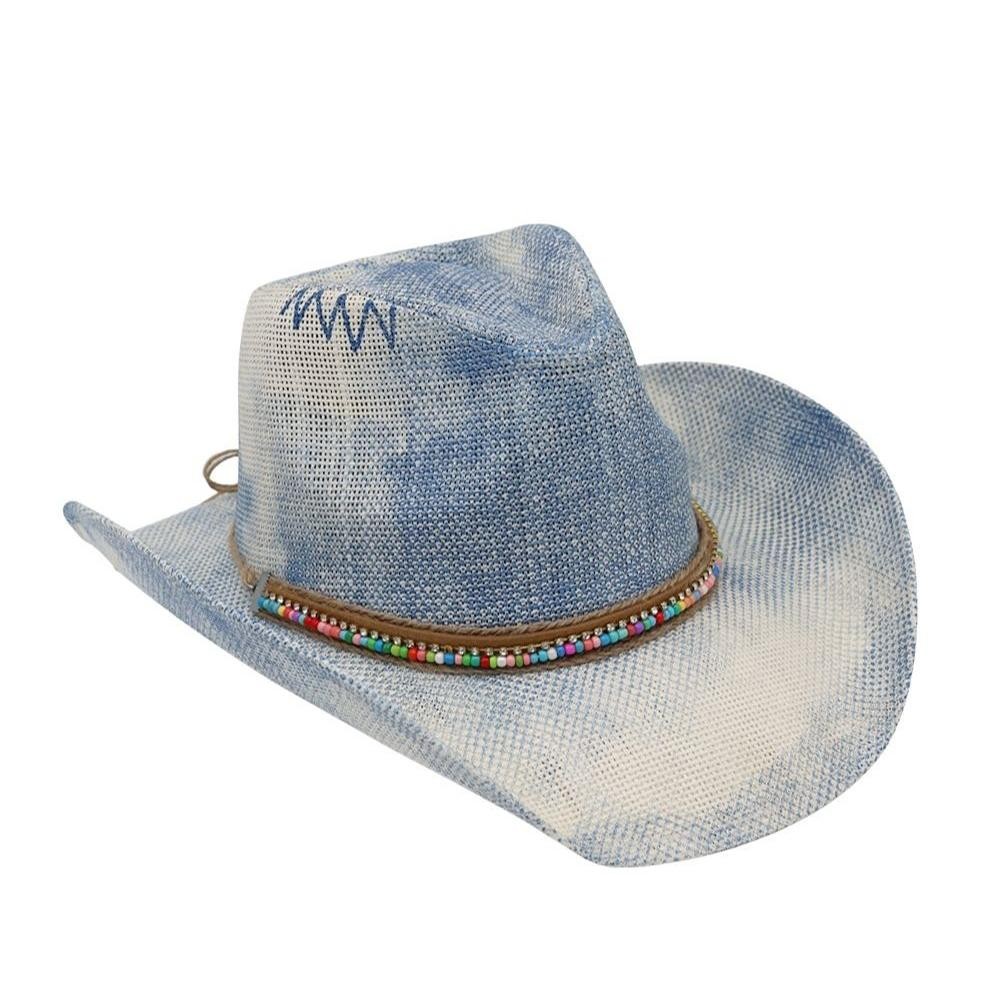 Rustic Straw Cowboy Hat With Bead & Rhinestone Band - One Size Fits Most - 100% Paper view 4