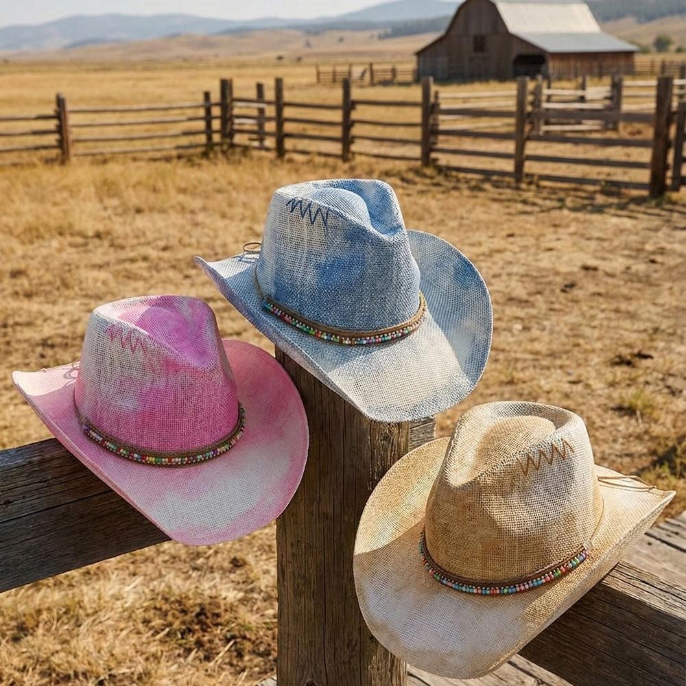 Rustic Straw Cowboy Hat With Bead & Rhinestone Band - One Size Fits Most - 100% Paper view 6