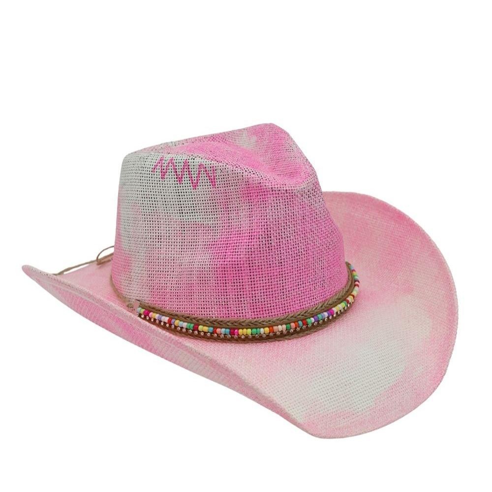 Rustic Straw Cowboy Hat With Bead & Rhinestone Band - One Size Fits Most - 100% Paper view 4