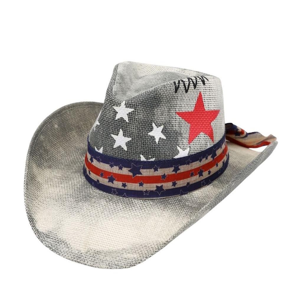 Americana Stars & Stripes Cowboy Straw Hat With Bow - One Size Fits Most - 100% Paper view 4