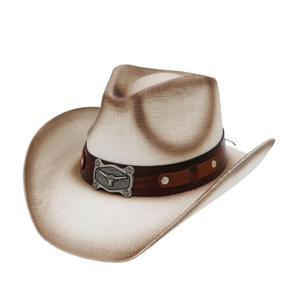 Two Tone Straw Cowboy Hat With Steer Concho - One Size Fits Most - 100% Paper view 4