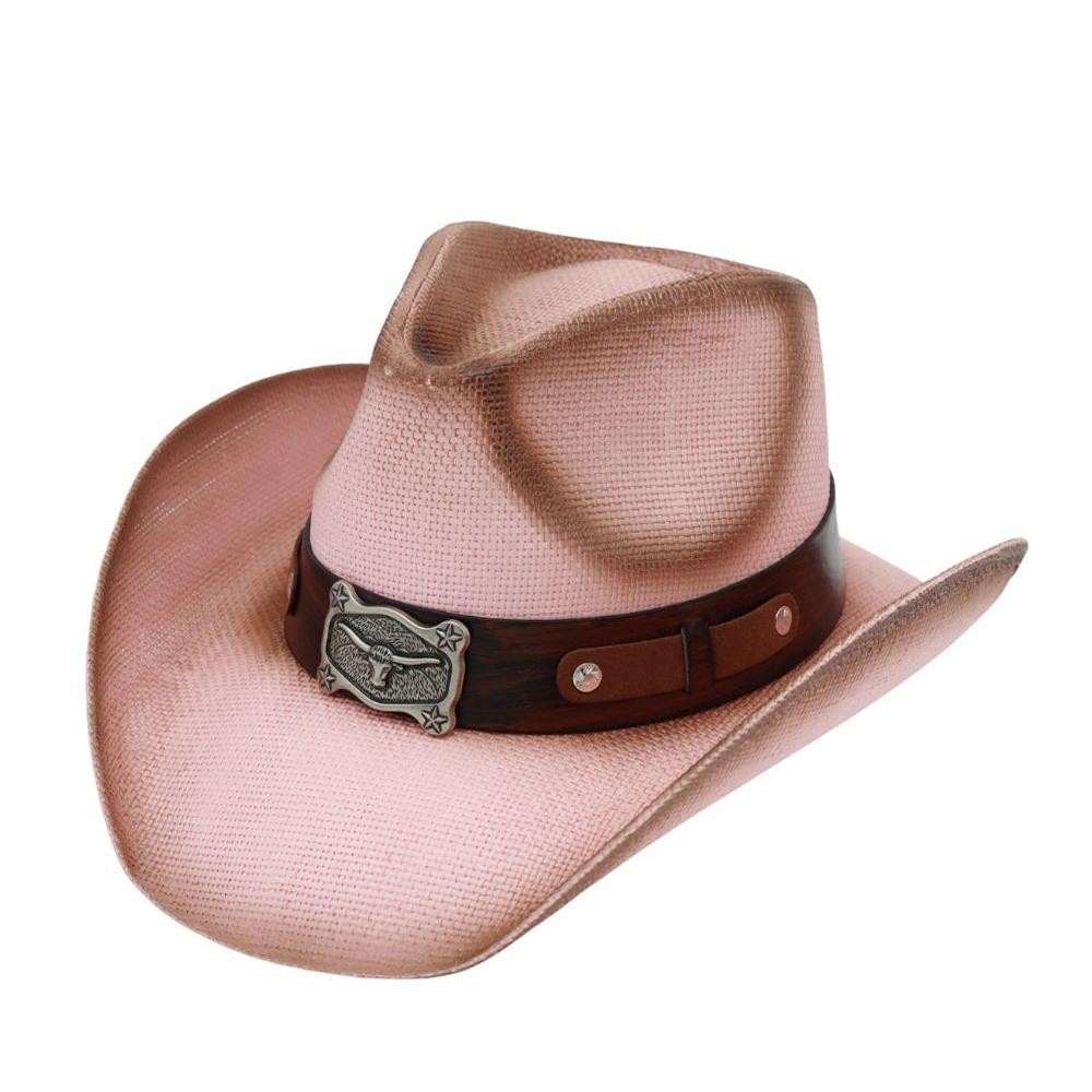 Two Tone Straw Cowboy Hat With Steer Concho - One Size Fits Most - 100% Paper view 4