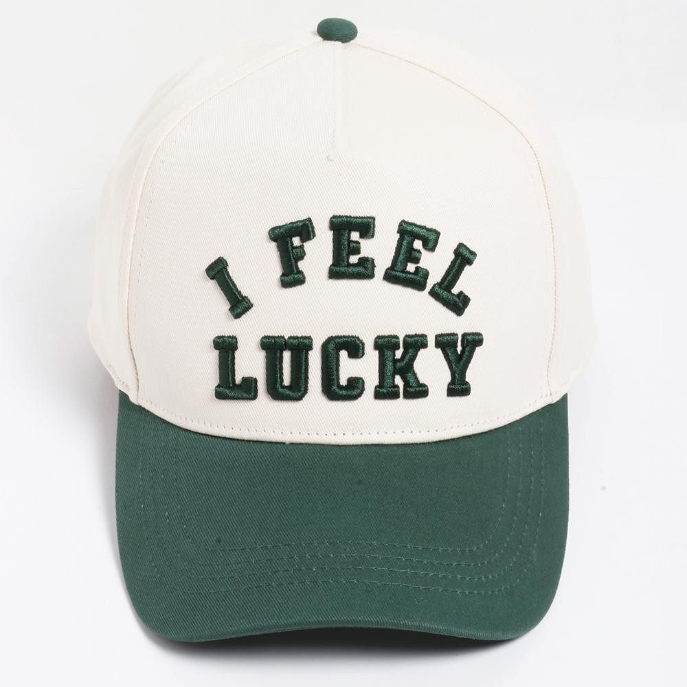 "I FEEL LUCKY" Embroidered Two Tone Baseball Cap - One Size Fits Most - Snap Back Closure - 100% Cotton view 2