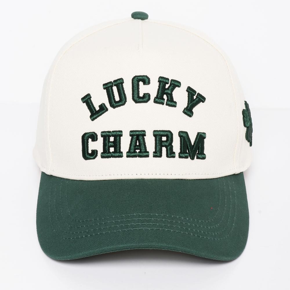 "LUCKY CHARM" 3D Embroidered Two Tone Baseball Cap - One Size Fits Most - Snap Back Closure - 100% Cotton view 2