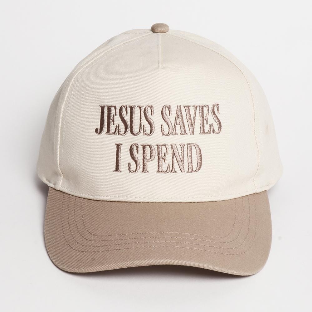 "JESUS SAVES I SPEND" Embroidered Two Tone Baseball Cap - One Size Fits Most - Snap Back Closure - 100% Cotton view 2