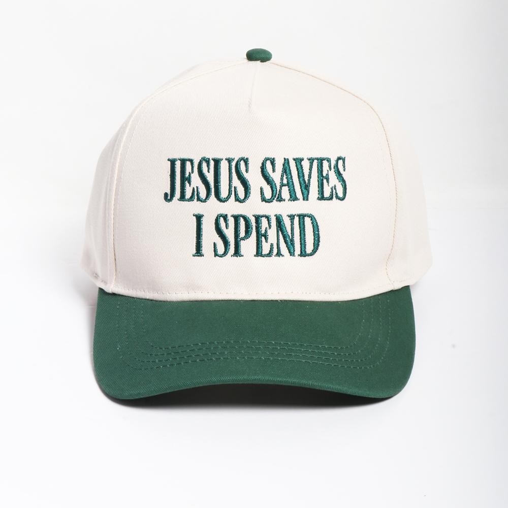 "JESUS SAVES I SPEND" Embroidered Two Tone Baseball Cap - One Size Fits Most - Snap Back Closure - 100% Cotton view 2