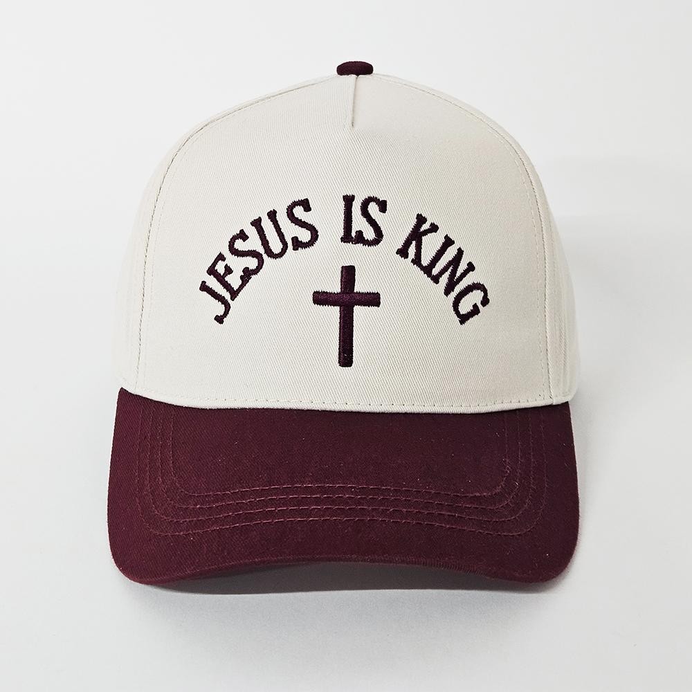 "JESUS IS KING" Embroidered Two Tone Baseball Cap - One Size Fits Most - Snap Back Closure - 100% Cotton view 2