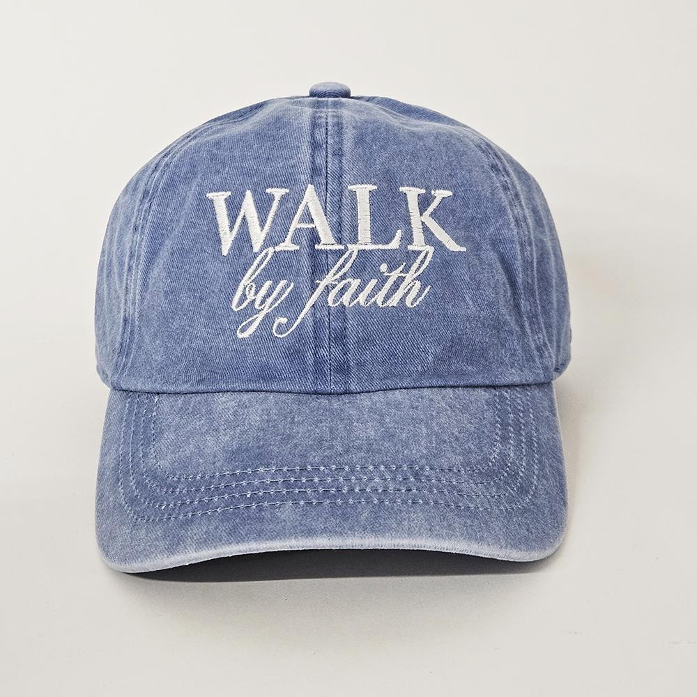 "Walk By Faith" Embroidered Baseball Cap - One Size Fits Most - Slide Buckle Adjustment - 100% Cotton view 2