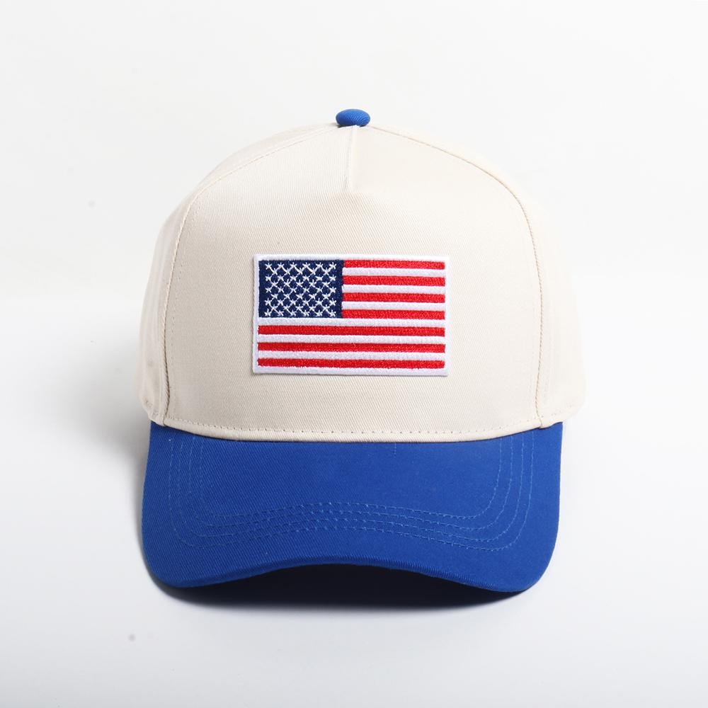 American Flag Embroidered Patch Two Tone Baseball Cap - One Size Fits Most - Snap Back Closure - 100% Cotton view 2