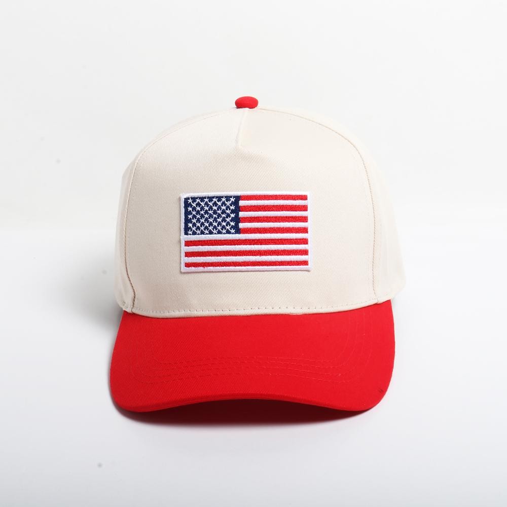 American Flag Embroidered Patch Two Tone Baseball Cap - One Size Fits Most - Snap Back Closure - 100% Cotton view 2