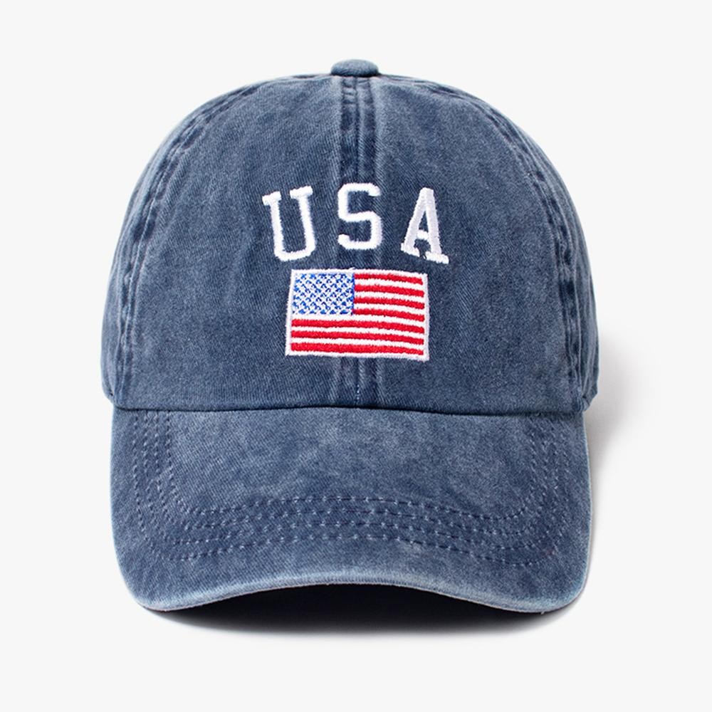 'USA' & American Flag Embroidered Baseball Cap - One Size Fits Most - Slide Buckle Adjustment - 100% Cotton view 2