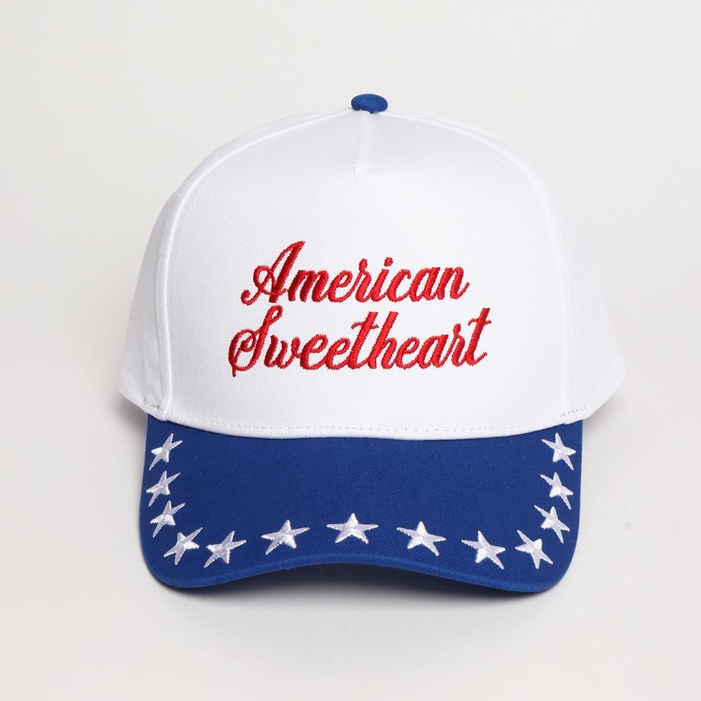 "American Sweetheart" Embroidered Two Tone Baseball Cap With Star Details - One Size Fits Most - Snap Back Closure - 100% Cotton view 2